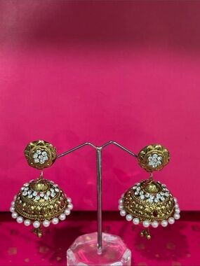 Gold-Tone Pearl Jhumka Earrings - Women Jewelry